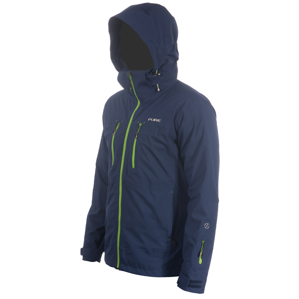 Pure Mountain Everest Men's 3 Layer Shell Jacket- Navy (C.Green Zips)