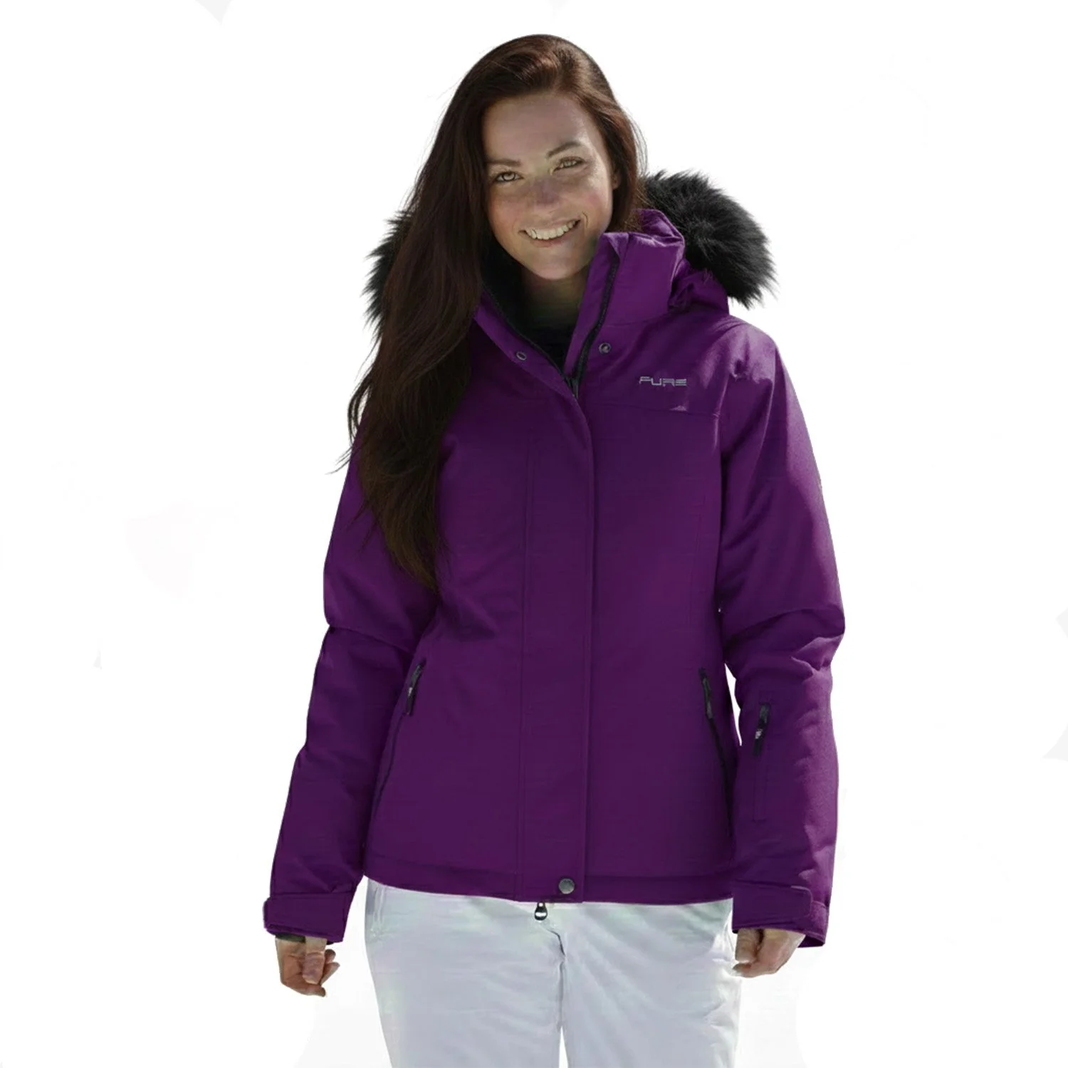 CLEARANCE Pure Snow Meribel Women's Insulated  Jacket Faux Fur- Berry