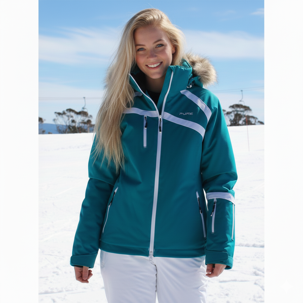 SAMPLE Pure Snow 30K Megeve Women's Insulated Jacket Faux Fur- Lagoona