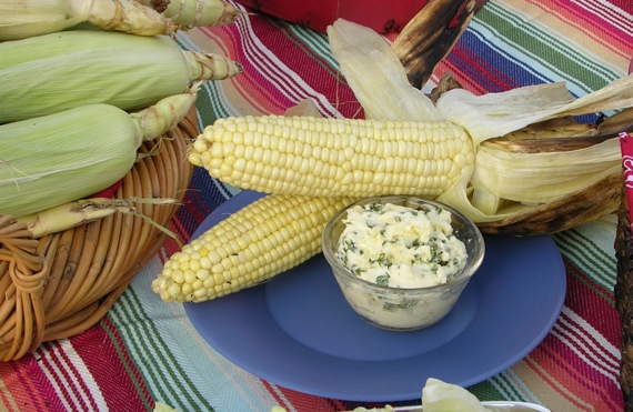 Easy and always perfect grilled corn with compound butter of lime, queso, and cilantro.