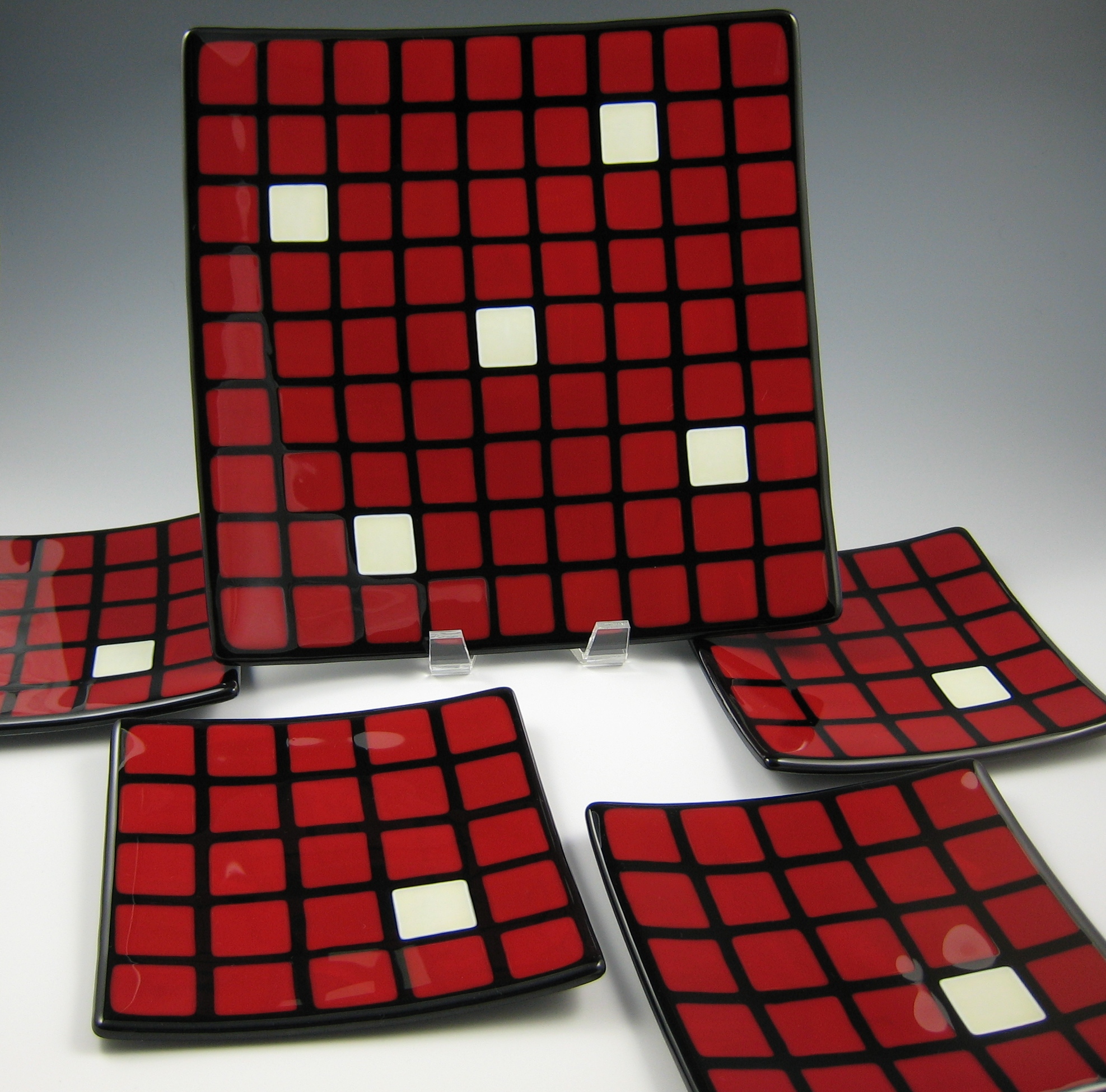 red check platter & plates