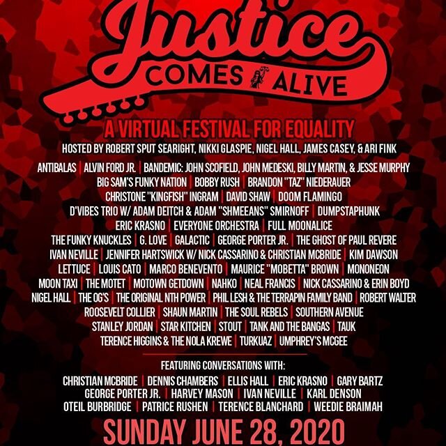 Excited to be a part of @justicecomesalive with both my own band as part of the Motown Getdown! And look at all these amazing musicians and speakers  that are taking part! You don&rsquo;t want to miss this!