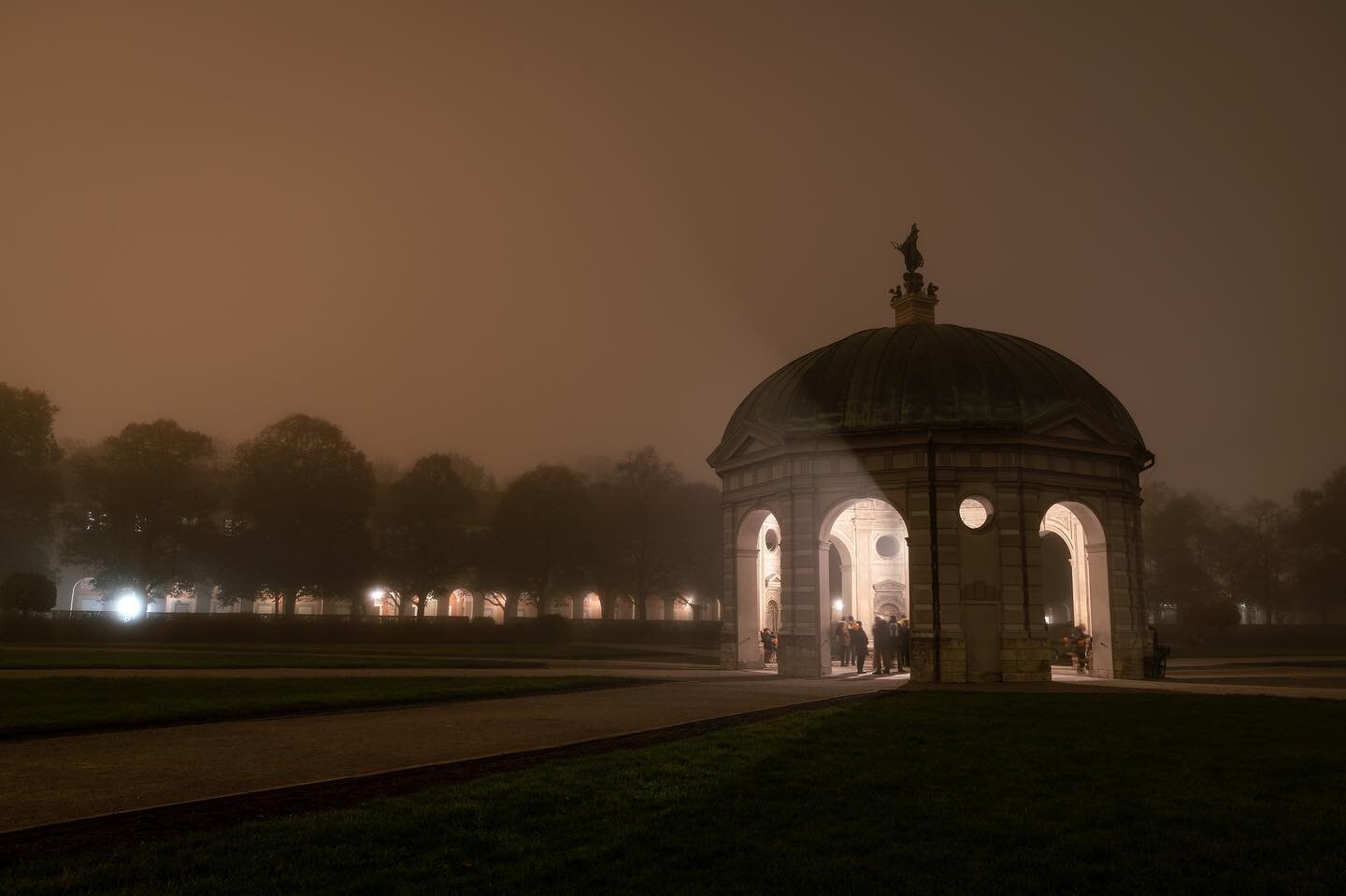 Foggy night in Munich, Germany.