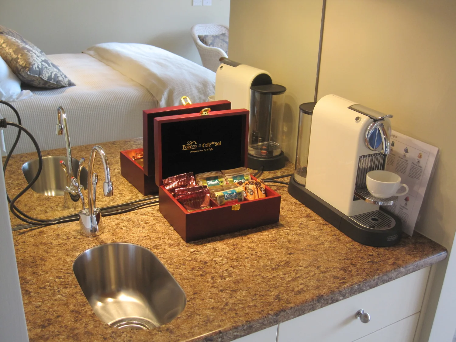 Nespresso machine on a room kitchenette