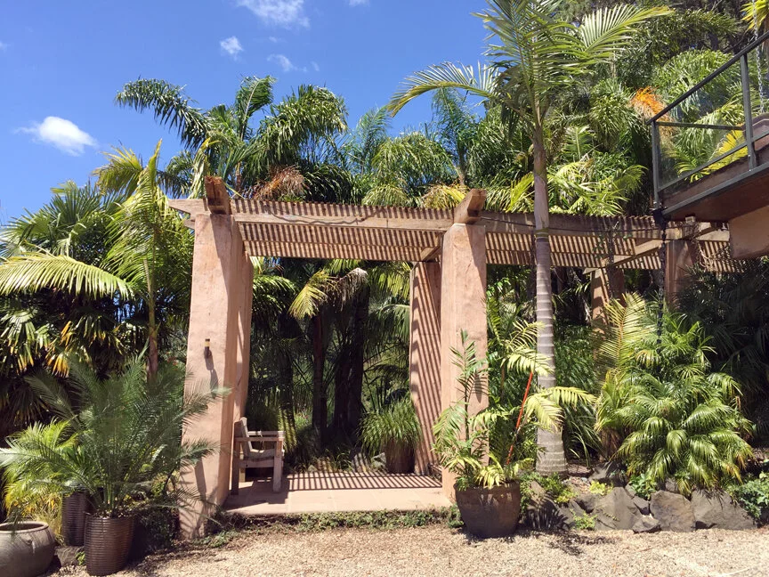 The planted pergola entrance to the guest wing at O'Grady Lodge