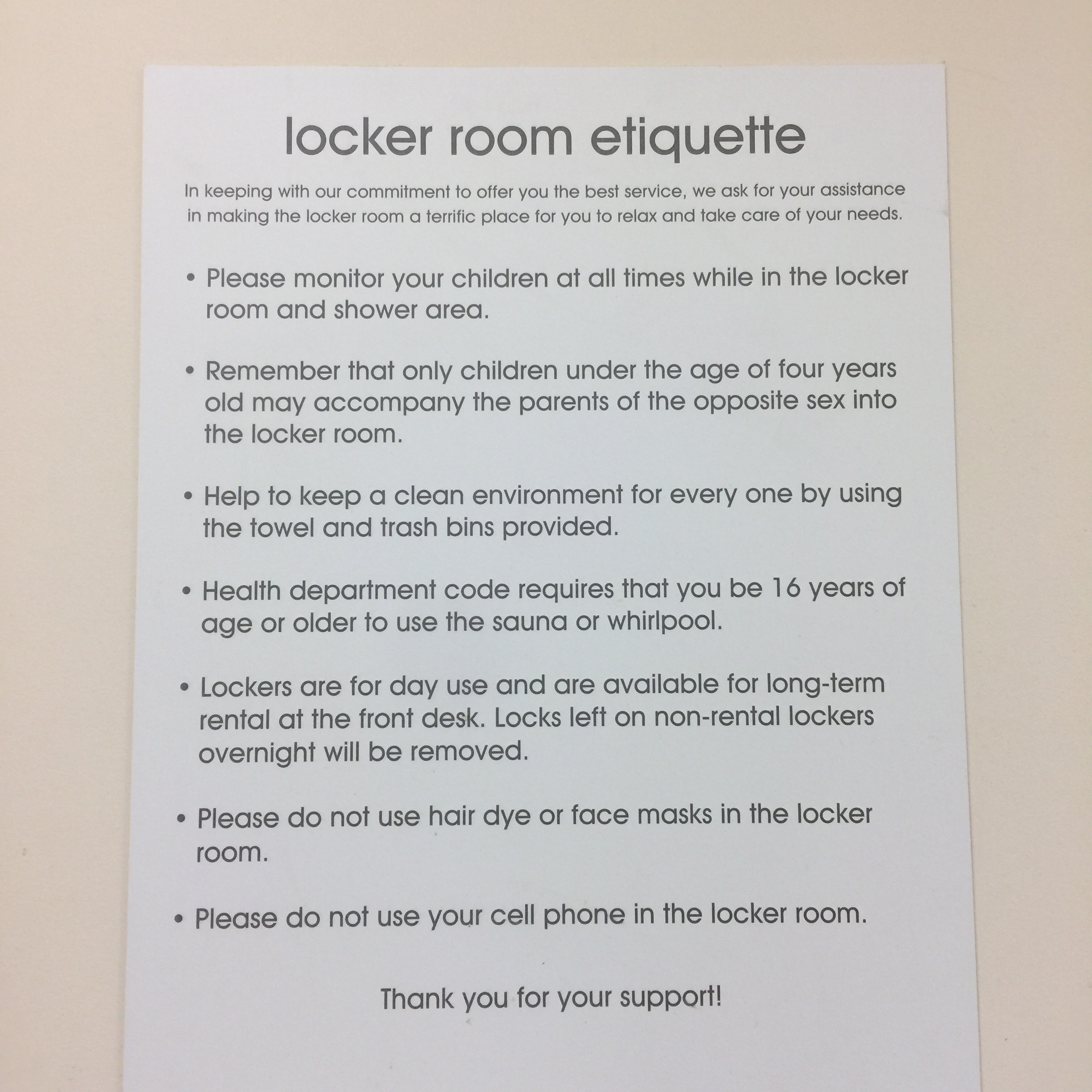 General locker room rules