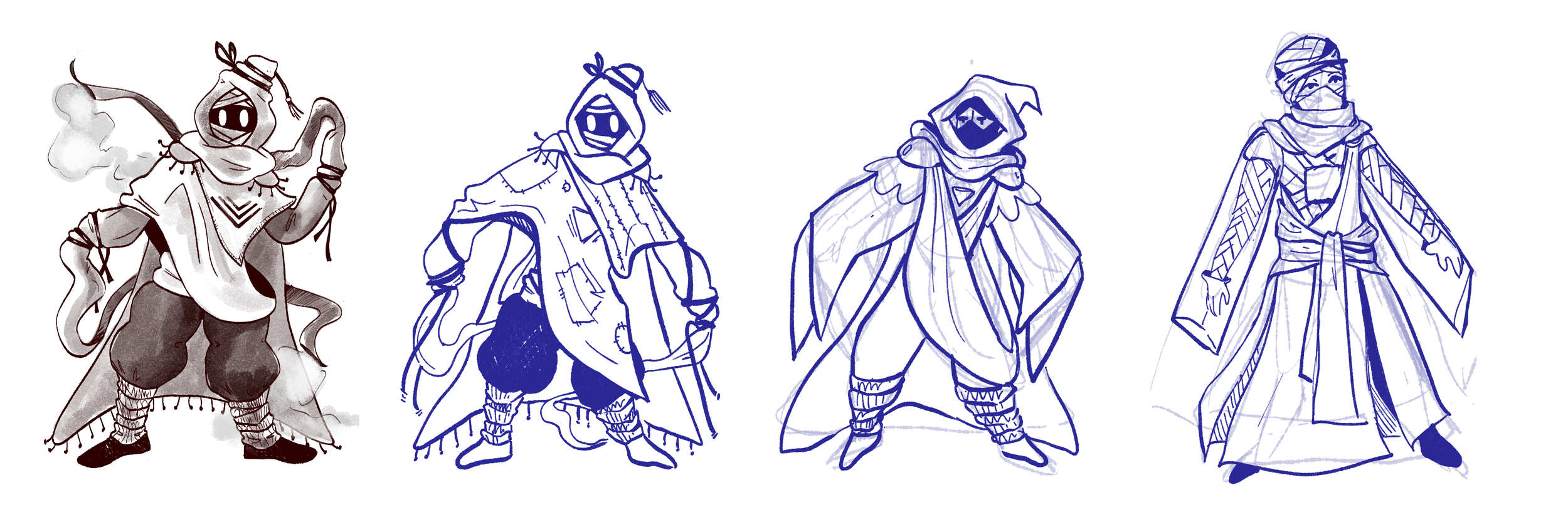 Character concept for a shelved board game. The concept revolves around a mage who gathers power through textiles -- the more fabric, the better!