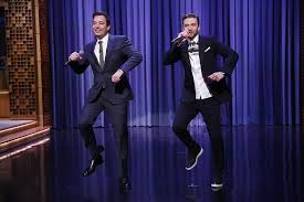 Jimmy Fallon and Justin Timberlake in their evolution of rap skit on The Tonight Show. 