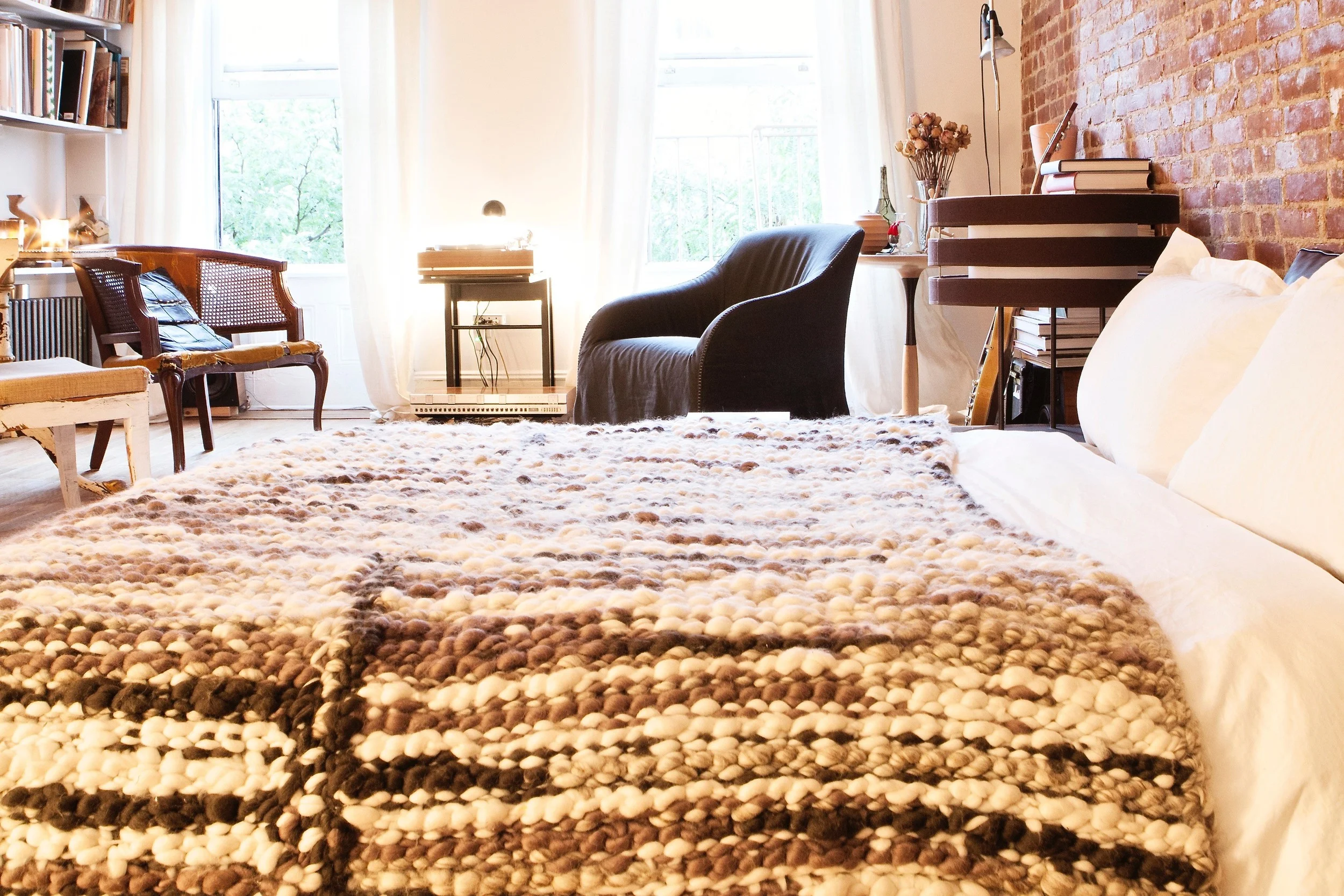 HANDSPUN, HANDKNIT FINEST MERINO THROW All made in New York City