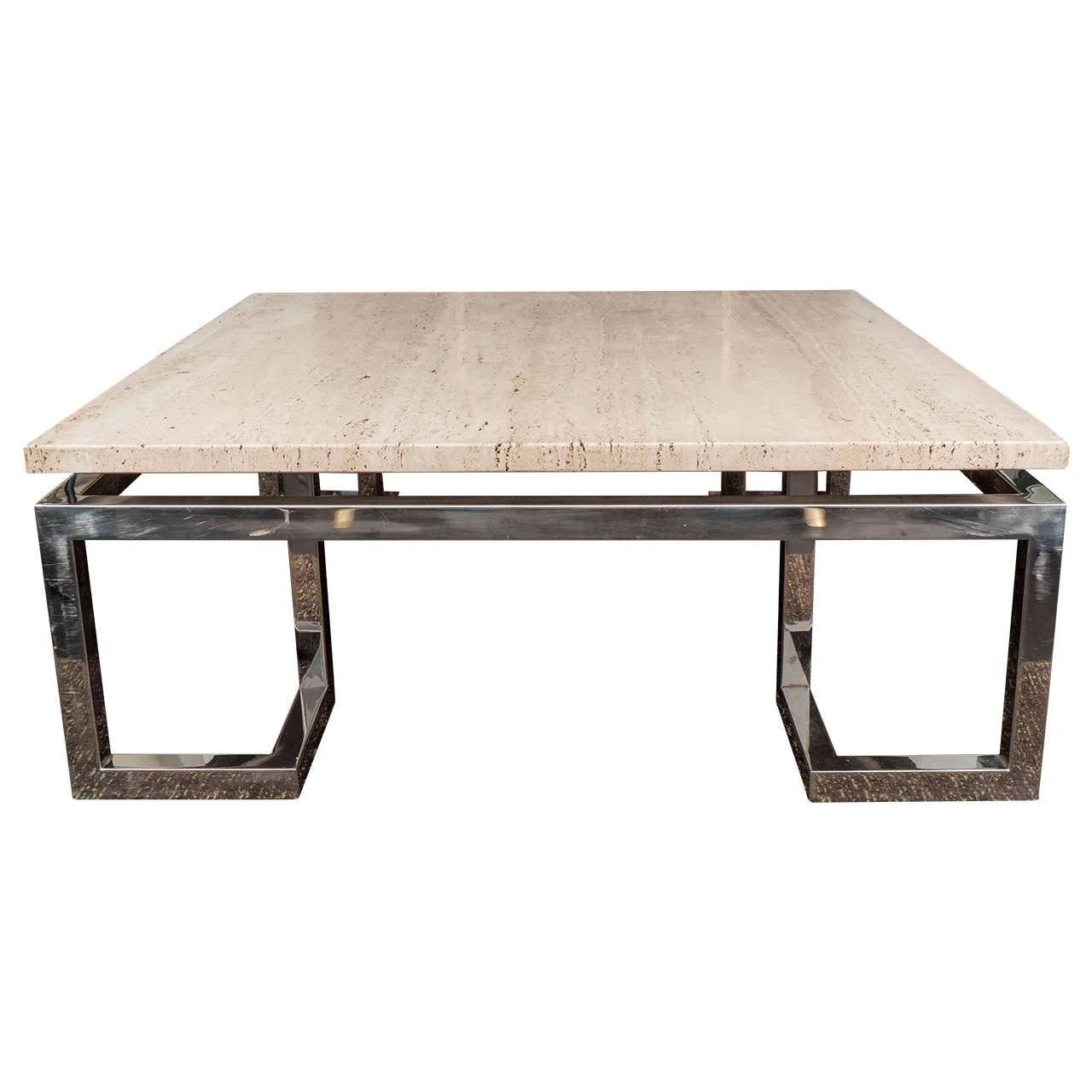 LARGE GREEK KEY TRAVERTINE TABLE I MID-20TH CENTURY USA I 42" W x 42" D x 16" H I $16,500