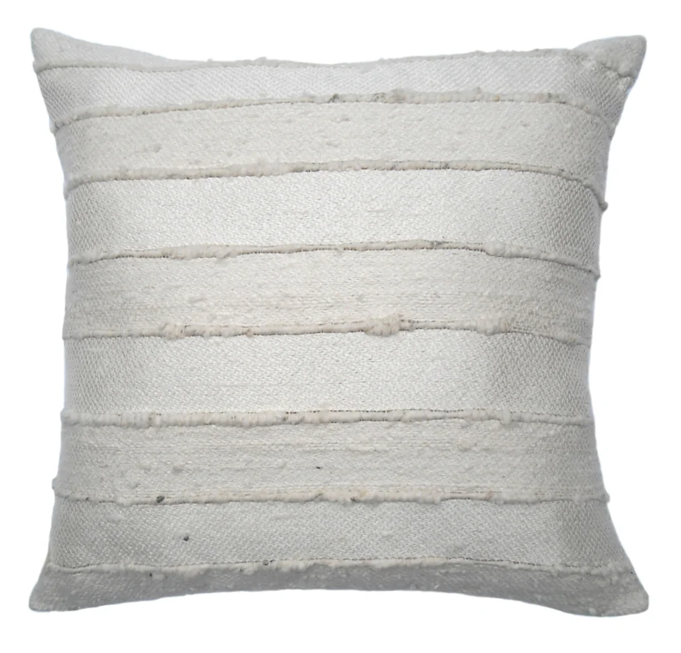 RAW SILK PILLOW I IVORY WITH NATURAL STRIPE