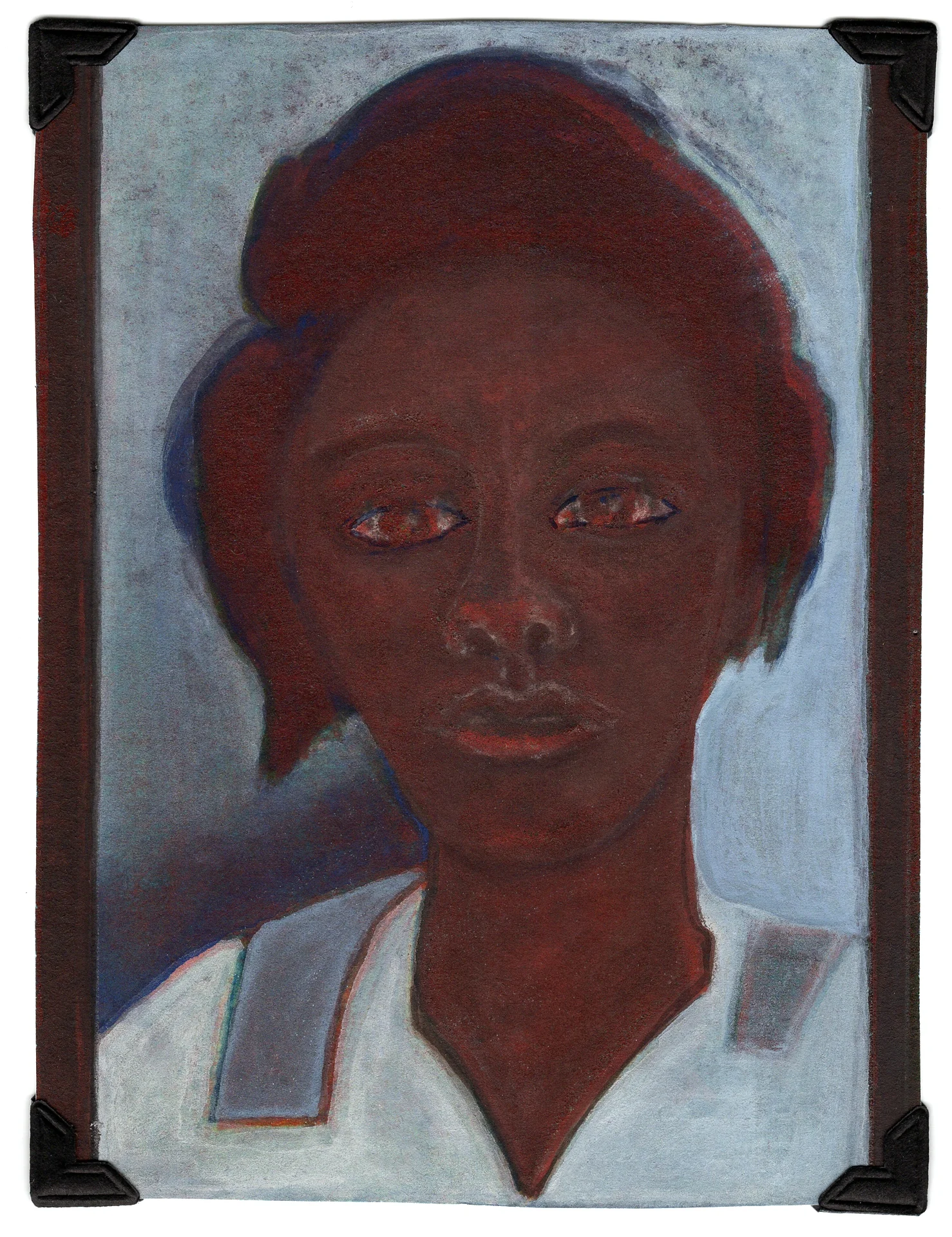 BERENICE THREE MEDIUM : GUM BICHROMATE OVER CYANOTYPE. Printed from a digital negative made from a scan of an original painting, then over painted with gouache & watercolor. SIZE : 5-7/8” (h) x 4-1/8” (w) DATE : 2013