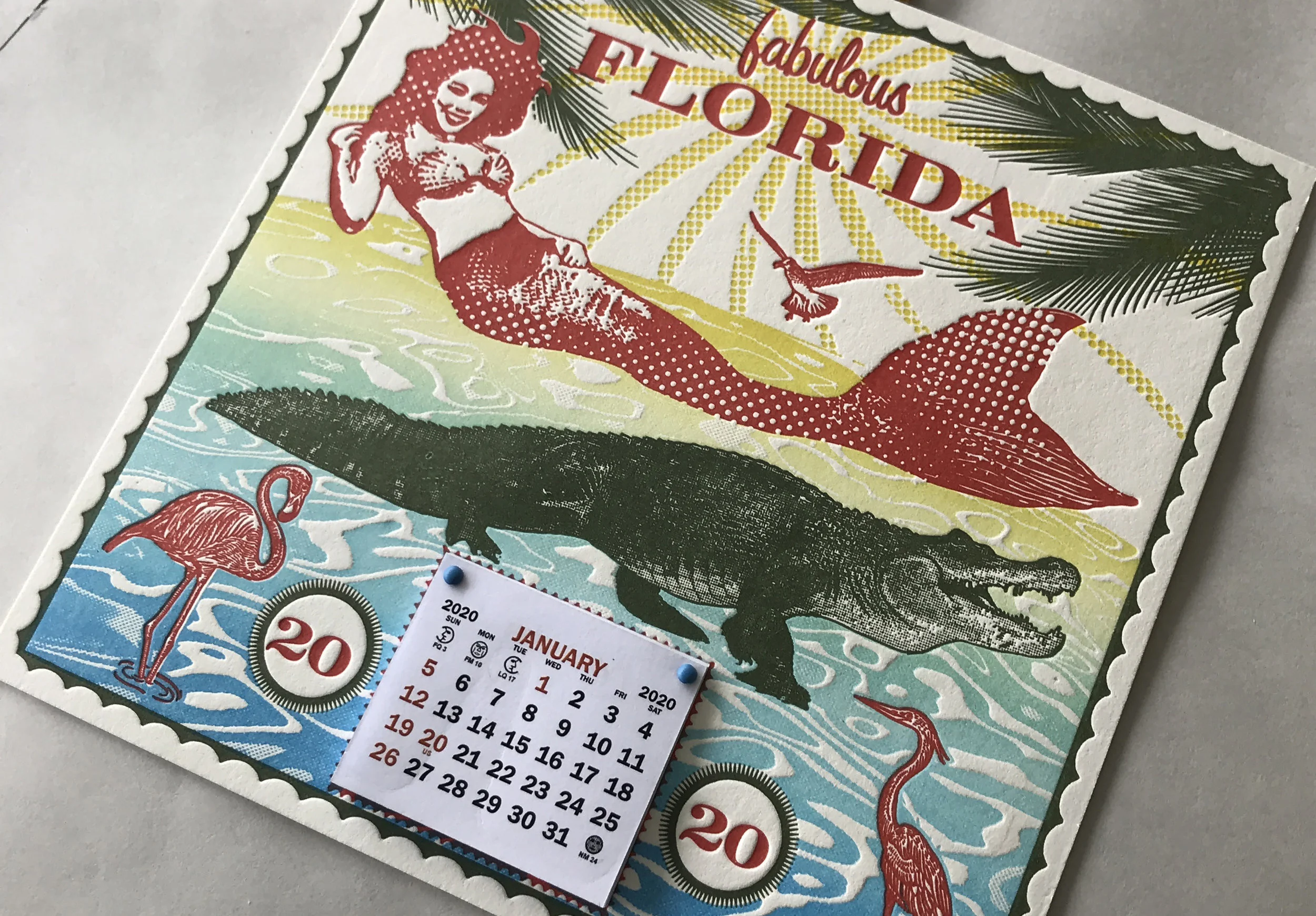 Calendar design by Highway press, letterpress printed in multiple colors on double thick Flurry Cotton