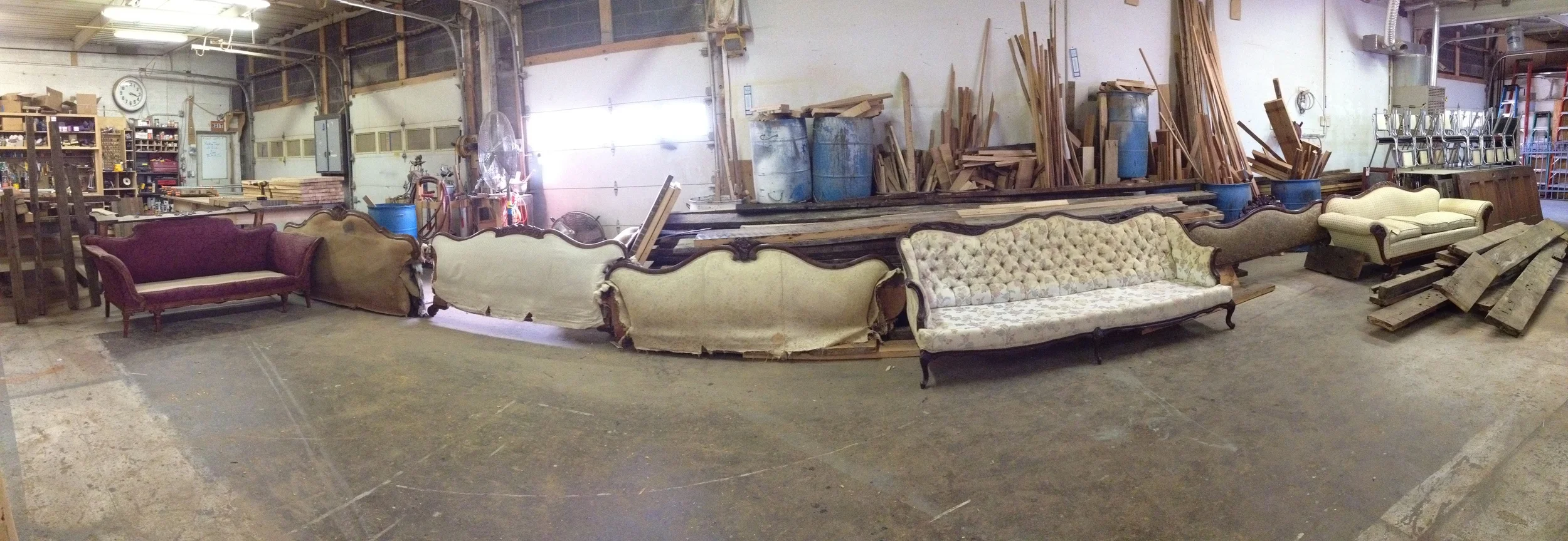 Sofas getting ready to be recovered