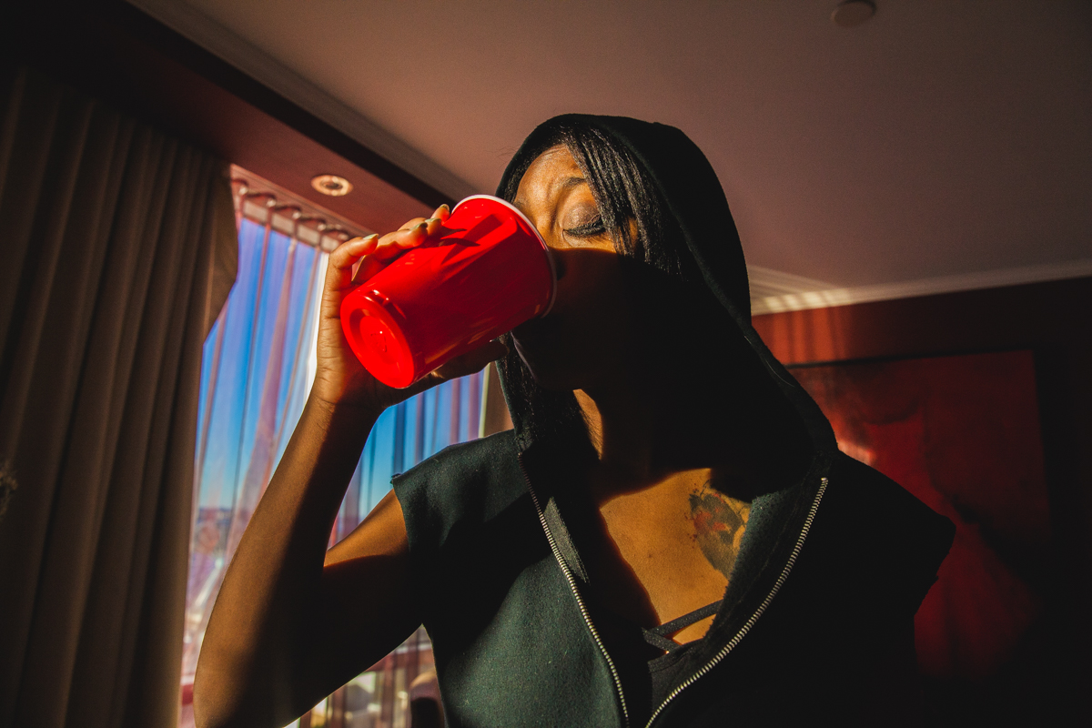 KA takes a sip of magic potion.