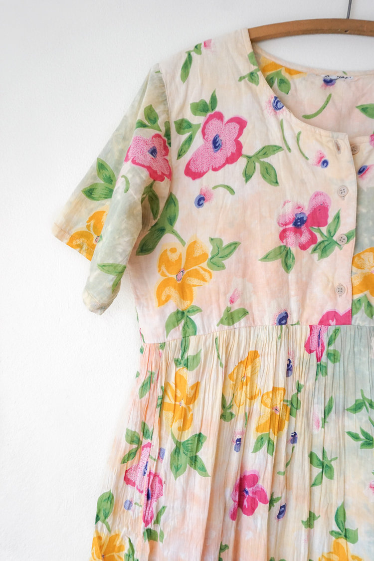 1980s Yellow Floral Dress