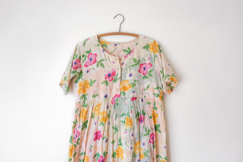 1980s Yellow Floral Dress