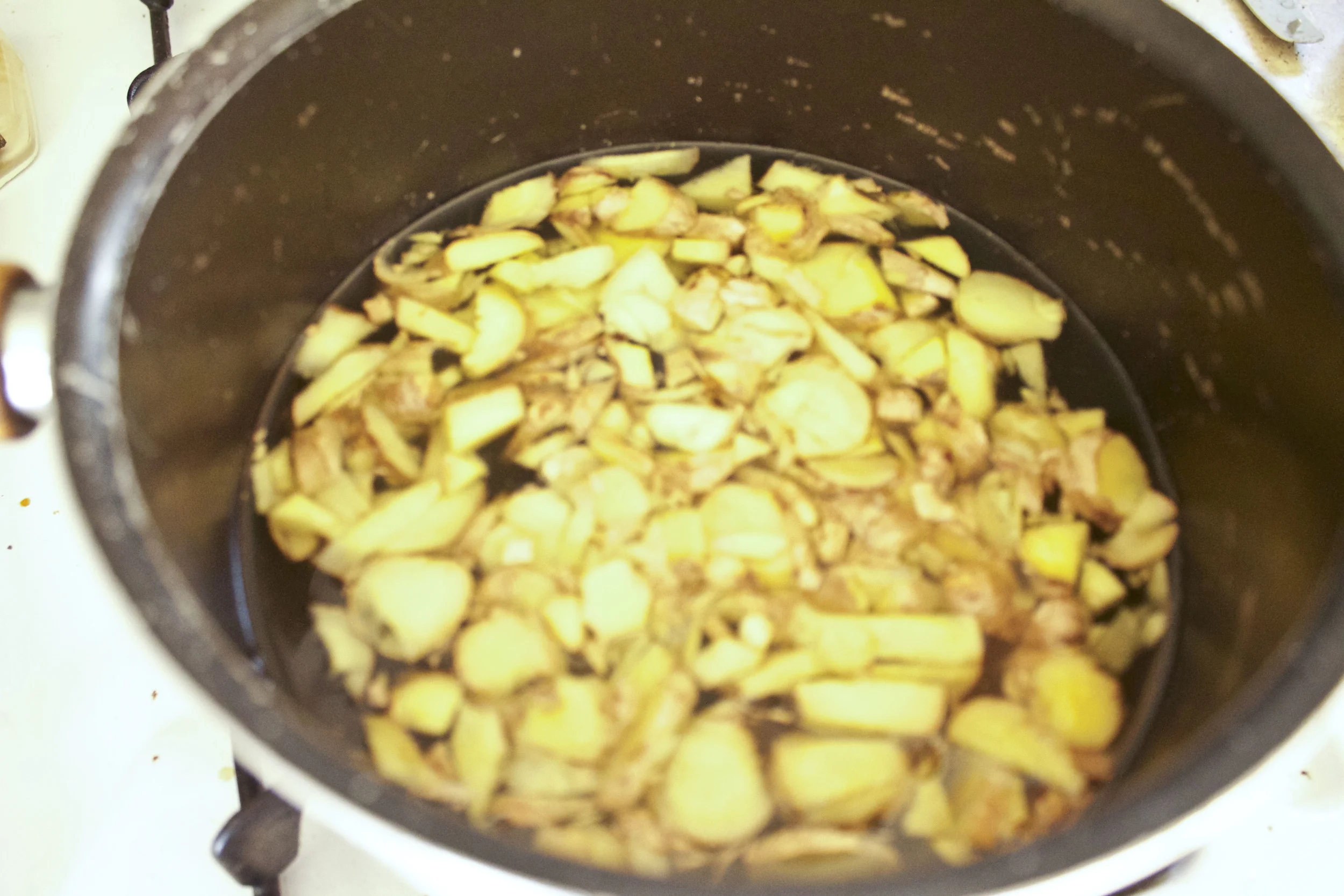 Let sit for at least one hour. The longer it sits on a low heat setting, the more potent the ginger will taste.