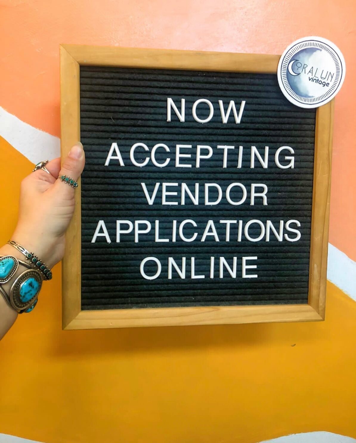 The sign is pretty self explanatory. We love the current vendors we have in the shop and are making room for more in the coming months. The Vendor applications are live on our website www.coralunvintage.com under &ldquo;vendors&rdquo; or if you are v