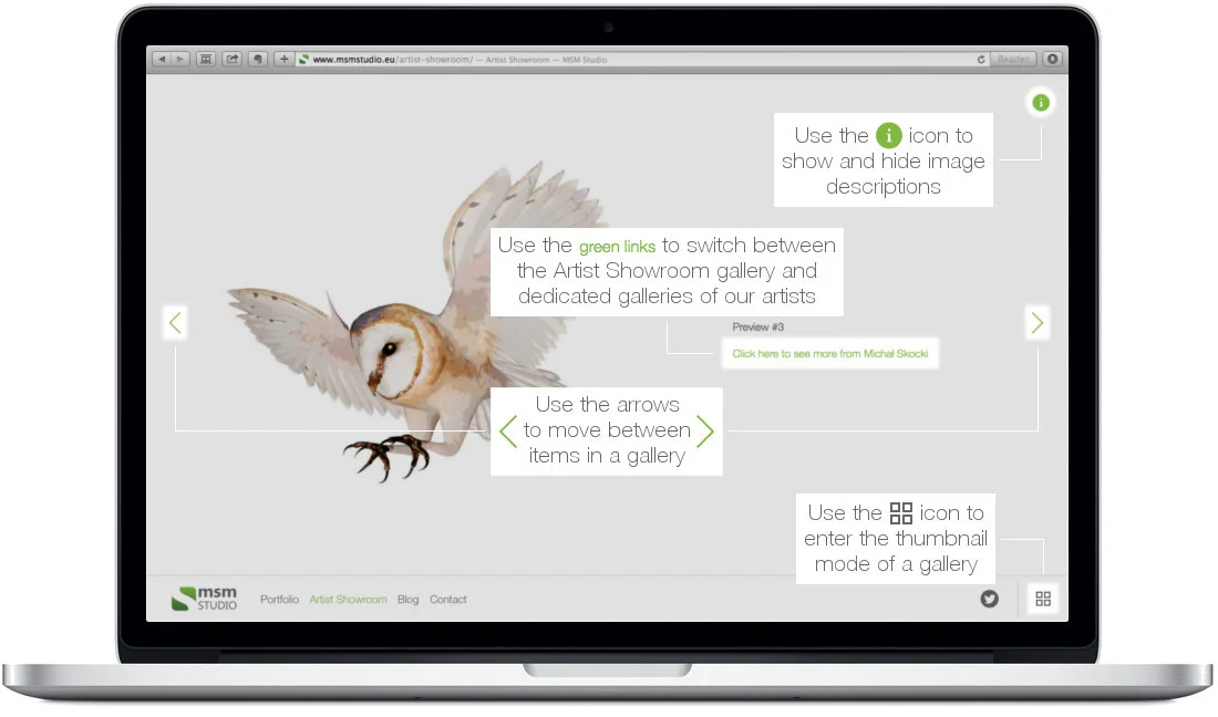 Artist Showroom – navigation hints