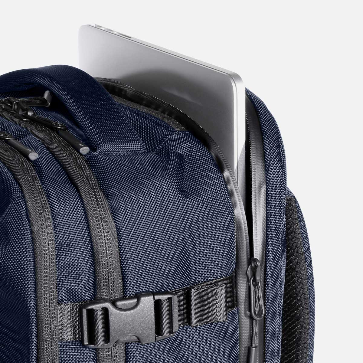 Quick access, suspended laptop pocket and YKK® AquaGuard® zippers.