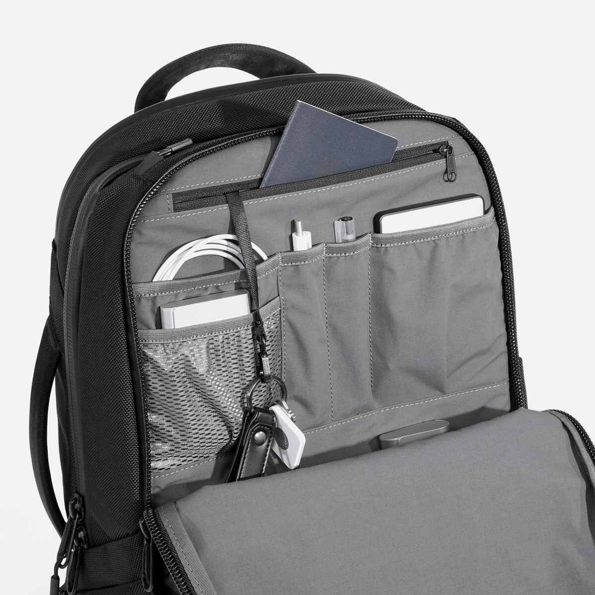 Smart organizational pockets lined with a soft woven fabric.