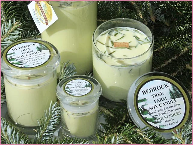 Bedrock Tree Farm - Made at a family owned farm with all natural soy wax in the USA. Completely natural, clean burning and non-toxic, and made from renewable resources, including fir needles, which helps American farmers.