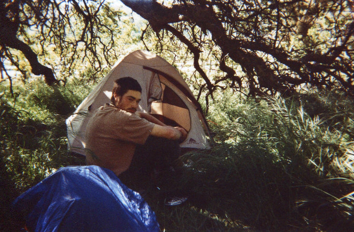 Leland waking up at our hidden camping spot