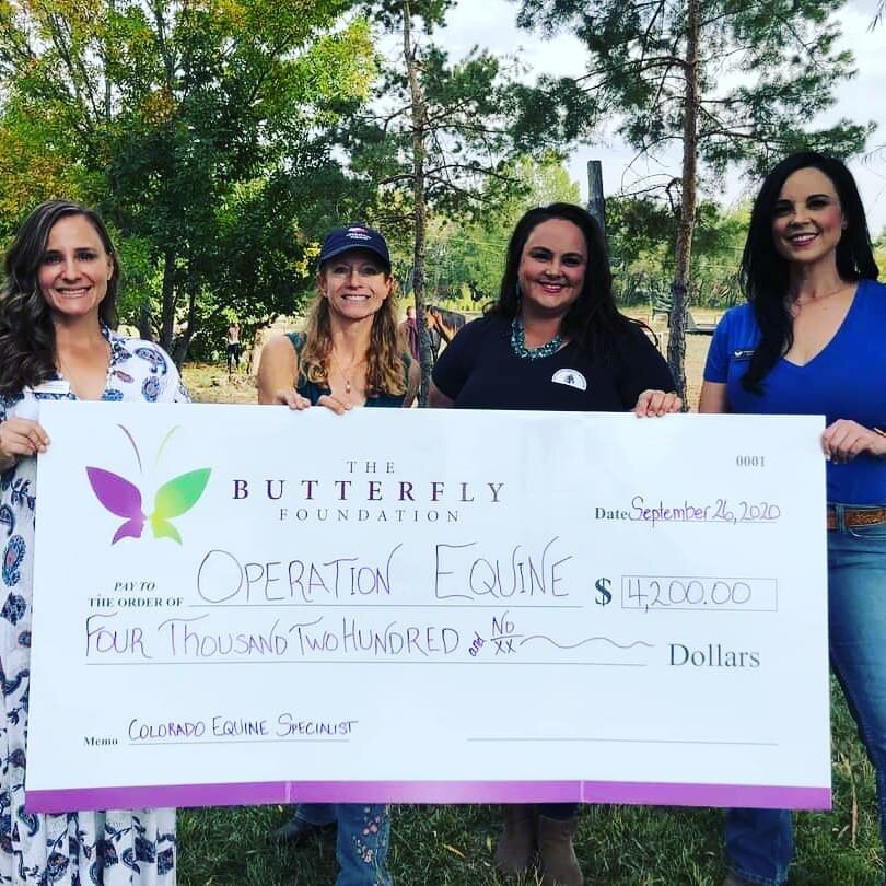 What an Amazing Day out at Operation Equines 2nd Annual Fundraiser!!
We were presented with a check from The Butterfly Foundation. Because of their generous  sponsorship. We will be able to help more Veterans and their Families by making equine-assis