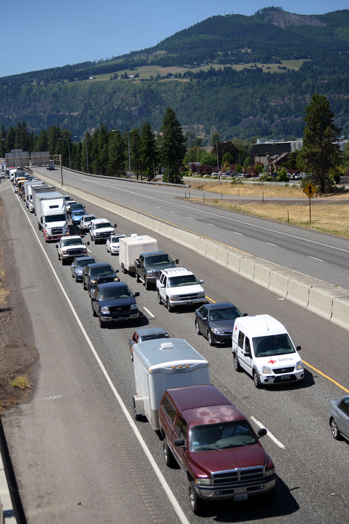 I-84 was backed up for hours - closed both ways into and out of Mosier. You had to drive 4 hours to go 20 miles. Photo by Hood River News