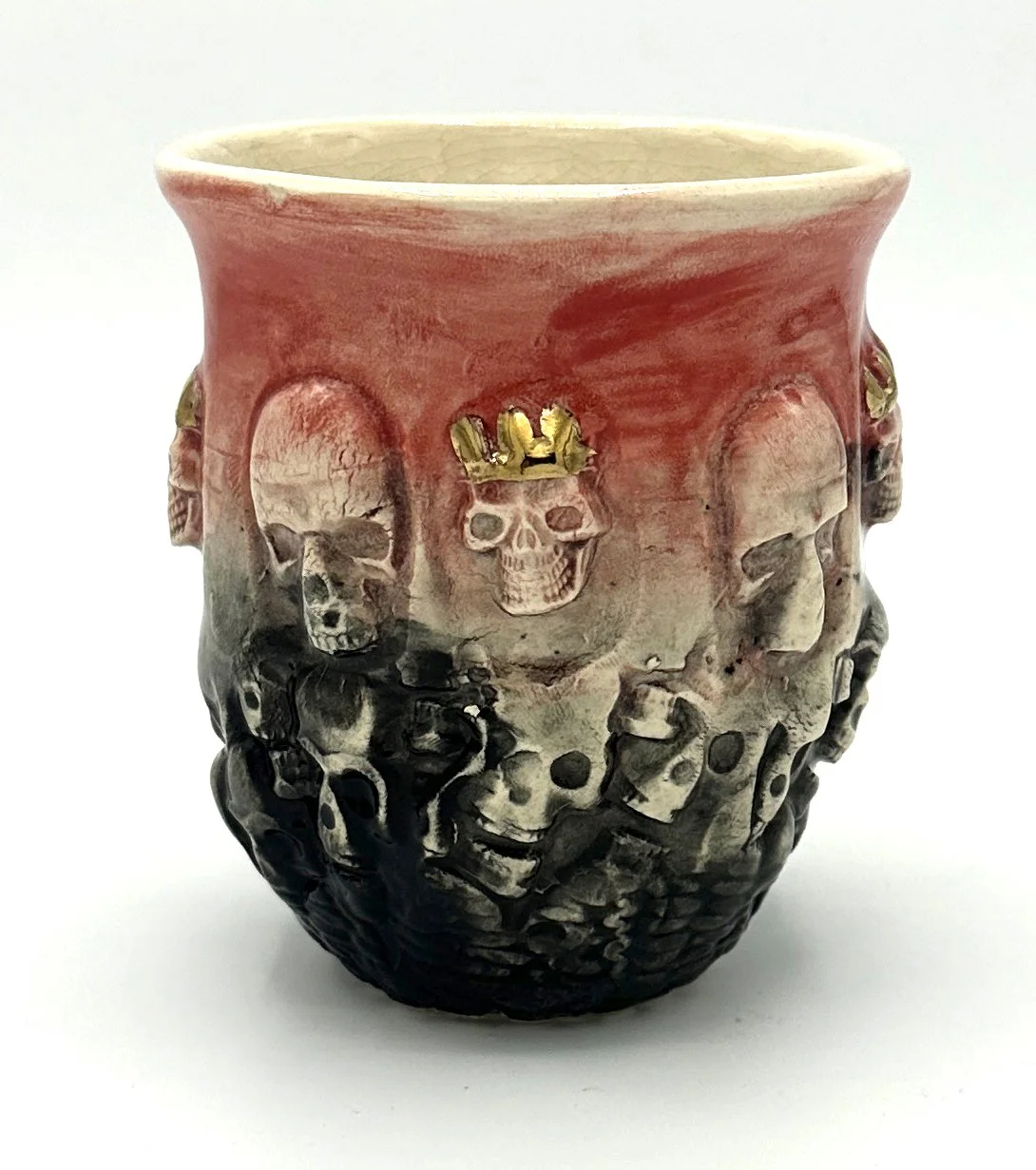 Ehren Tool, "4 Kings", cone 5 electric, stoneware, underglaze and luster, 4 x 4 x 4.75"