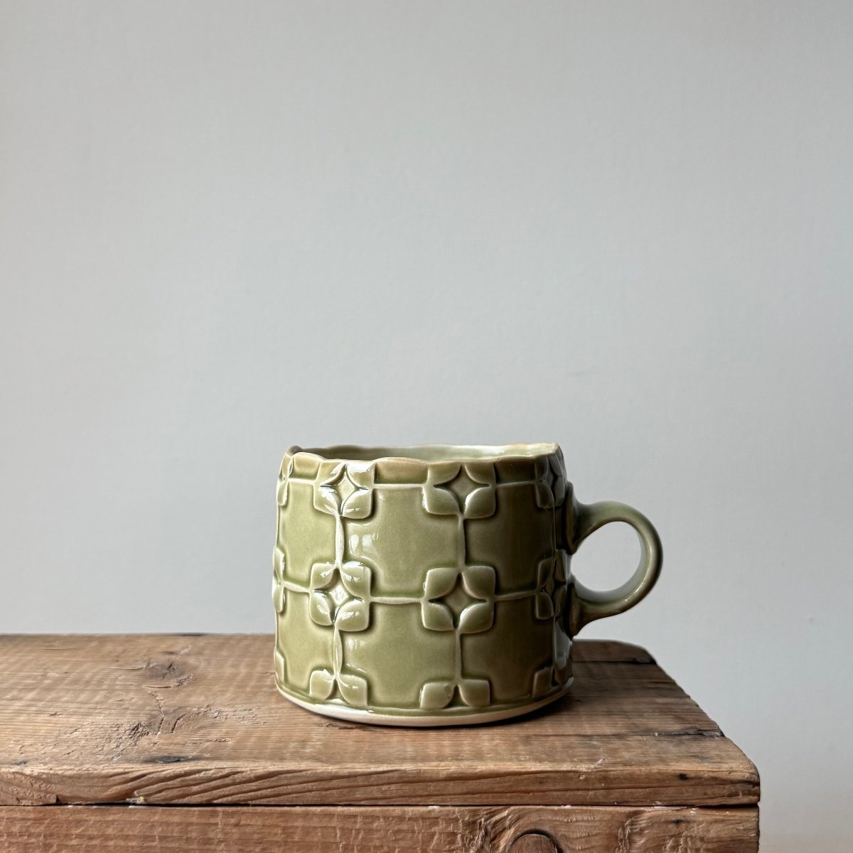 Sarah Pike, "Retro Squares Mug", Retro Squares and Stars Stamped Textured Mug, Porcelain, 3x4.5x3.5