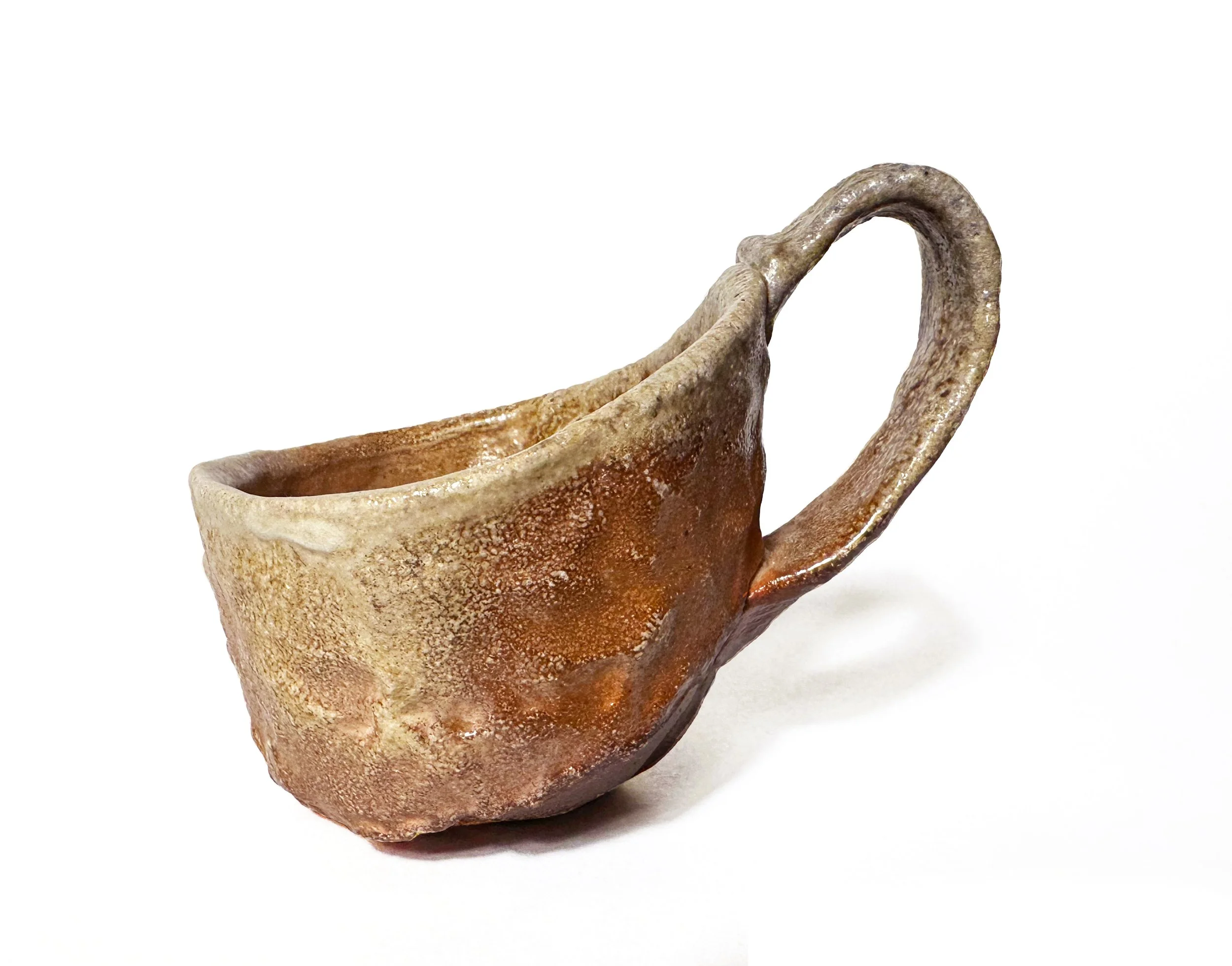 Liz Vukelich, "Tippy Trough Mug", Wood-fired stoneware, slip;  4" x 5" x 5.5"