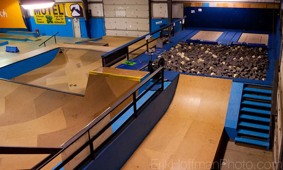 Trampolines, foampit and Skatepark at Windells BOB training facility.