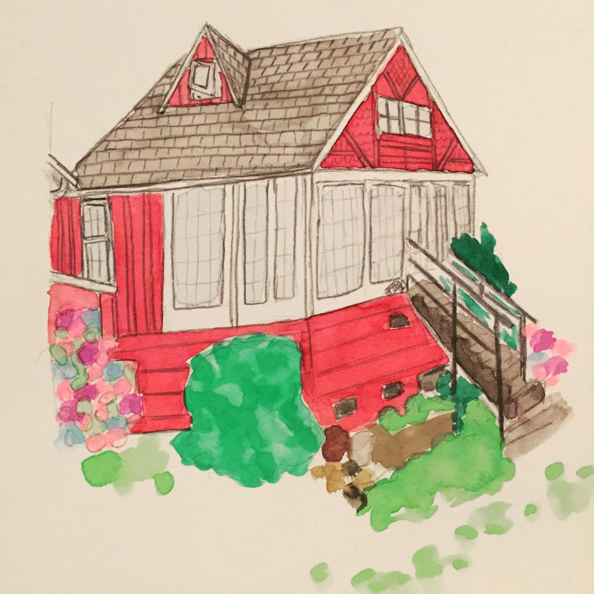 Working on a series of doodles of the houses on the street where my dad grew up.