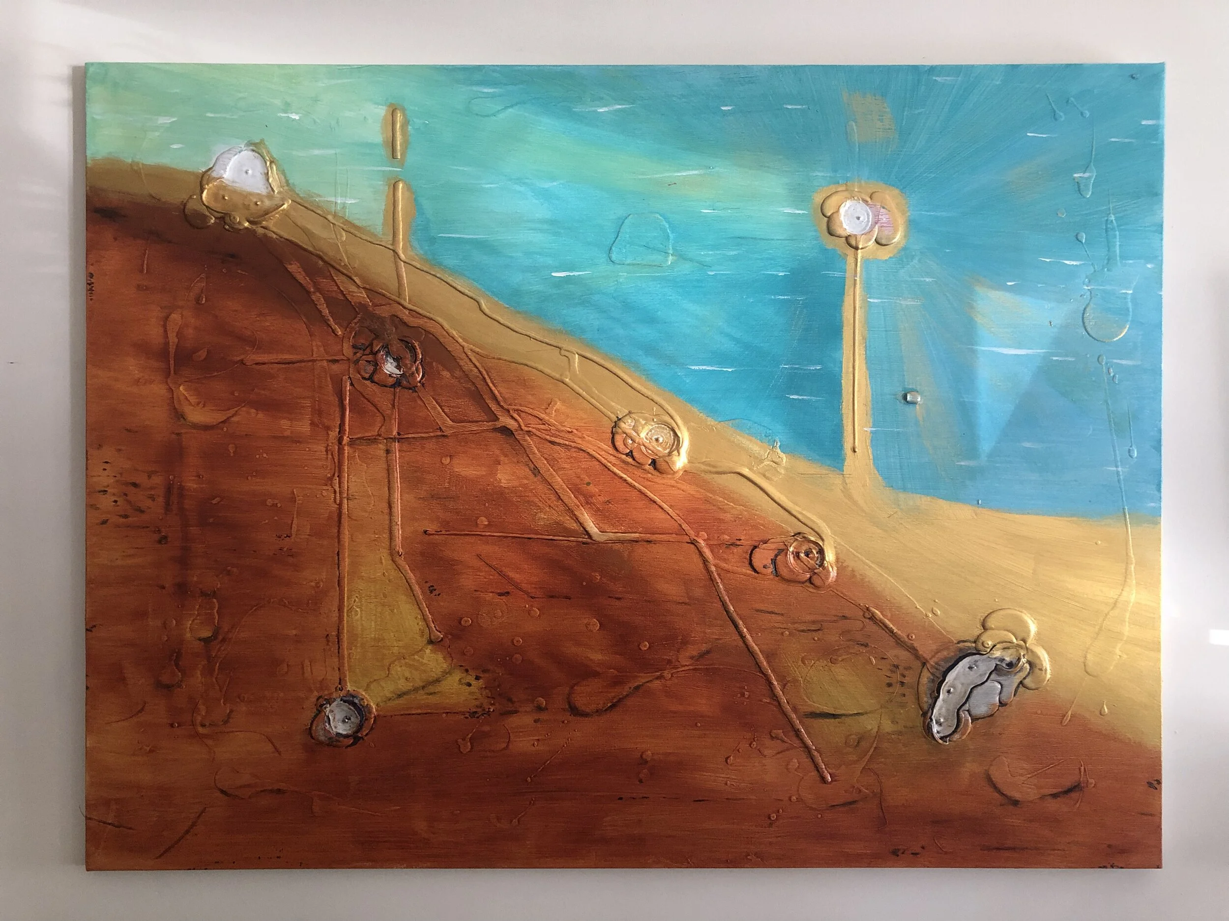 There’s a field of Grey below (2019) - canvas, acrylic paint, PartyLite candles, neoprene