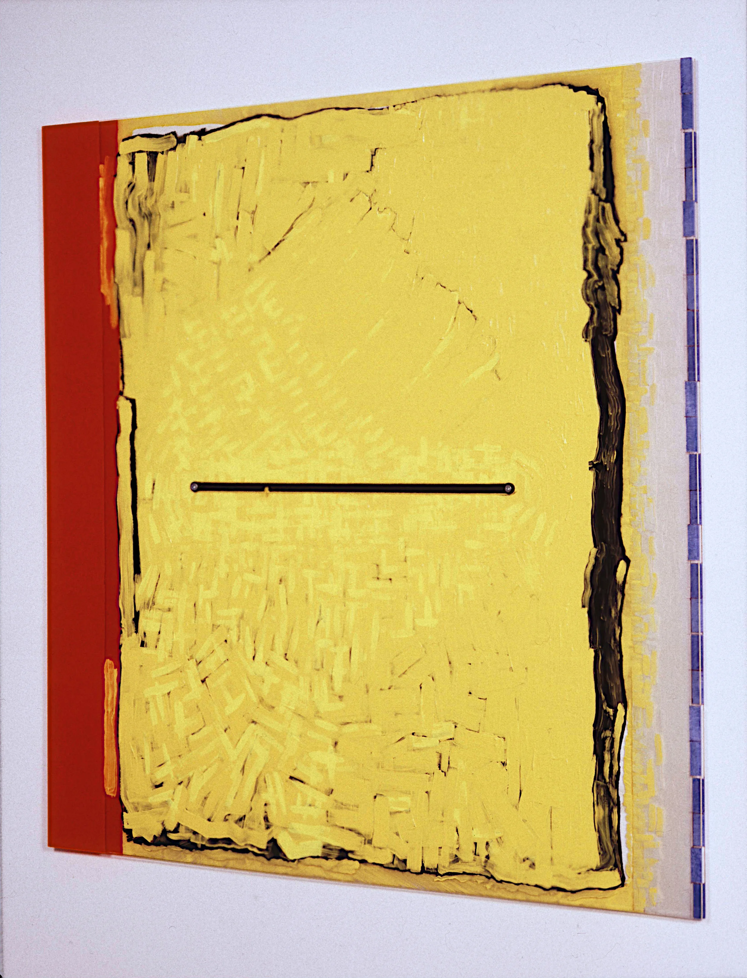 Foreign Body, 1991, acrylic & vinyl on plexi with felt and string, 38"x38"x3/8" (detail)