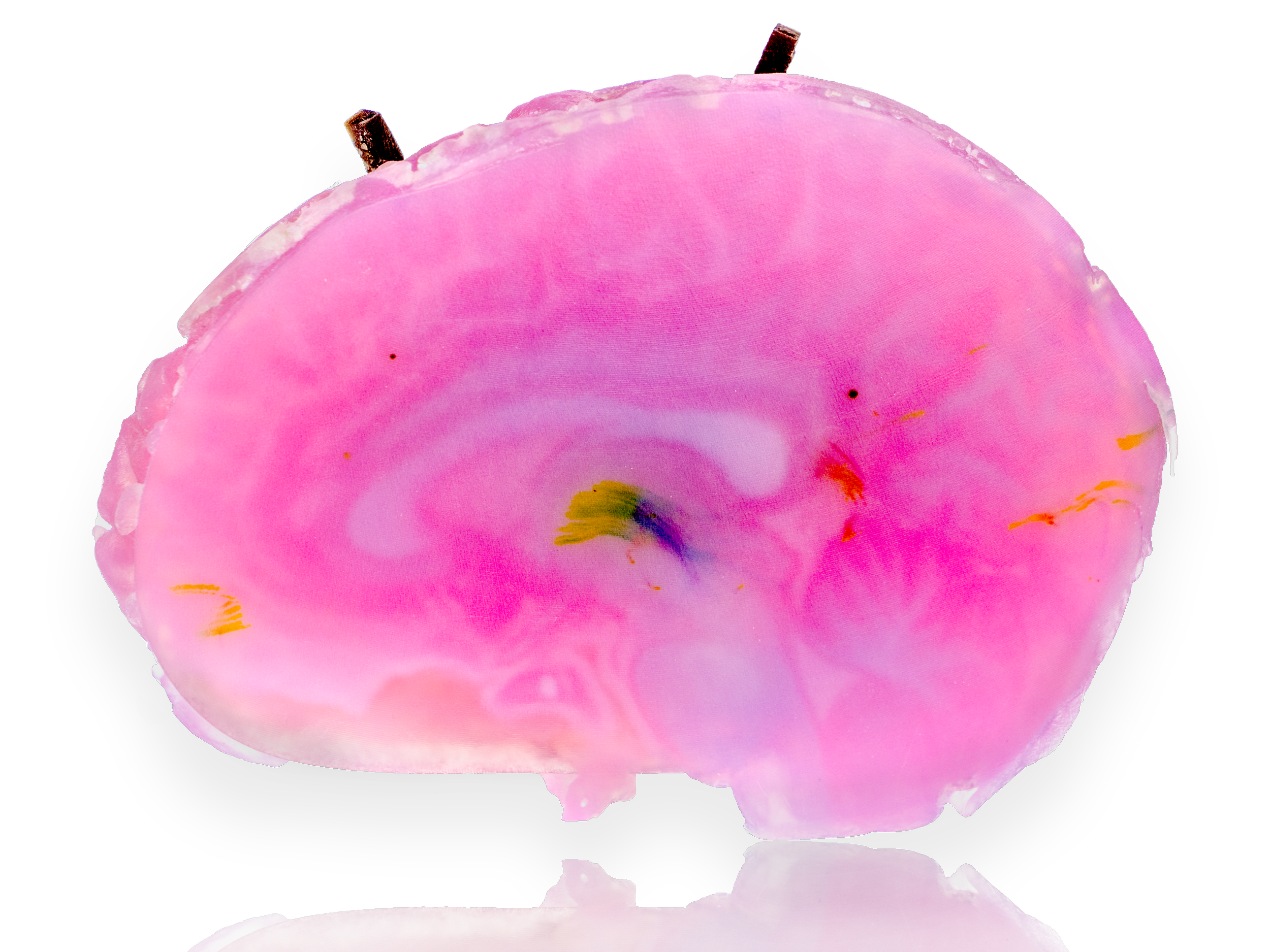 A sliced pink onion showing its layers and central greenish core.