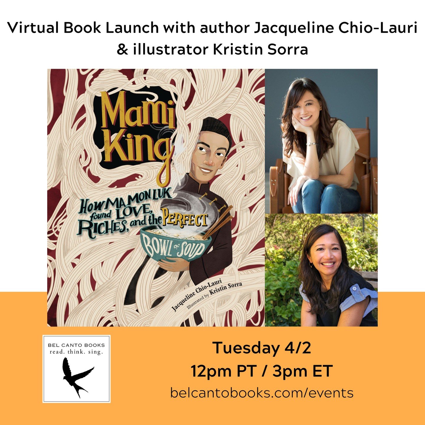 I am so thrilled to announce that @belcantobooks will be hosting a live virtual book launch for MAMI KING, with me and Jacqueline Chio-Lauri @myfoodbeginnings on Tuesday, April 2nd at 12pm PT/3pm ET. You can reserve your free spot at https://www.even