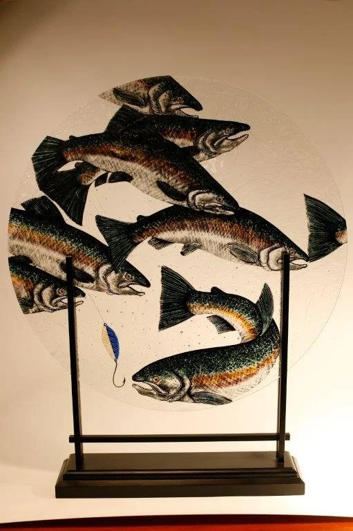 Kokohme Salmon Round on Iron Stand 27” diameter Regular Price: $3,000.00
