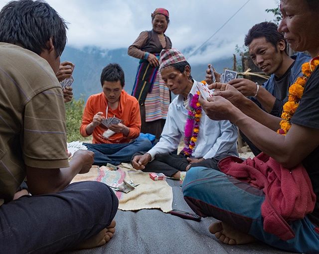 Cards and laughter in Simigaun, Rowlaling valley, during the Tihar festival.