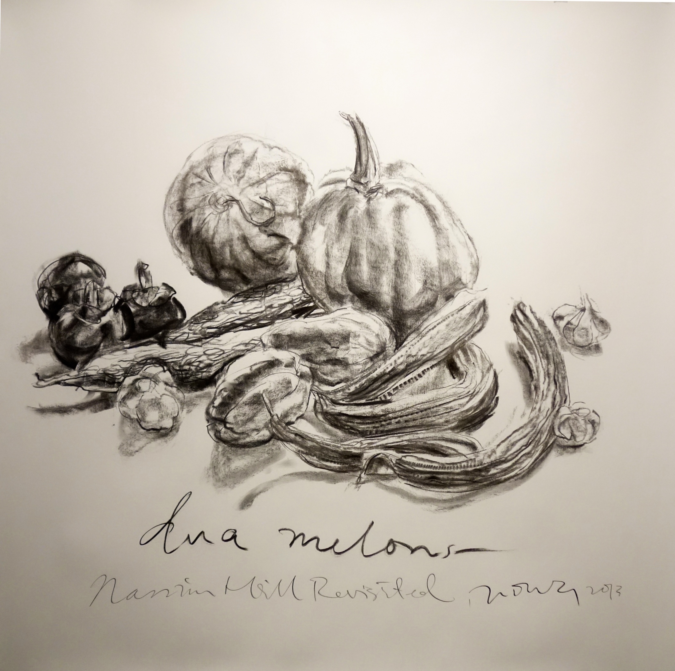   dua melons &nbsp; 2013 Charcoal on paper approx. H120 x W120 cm 