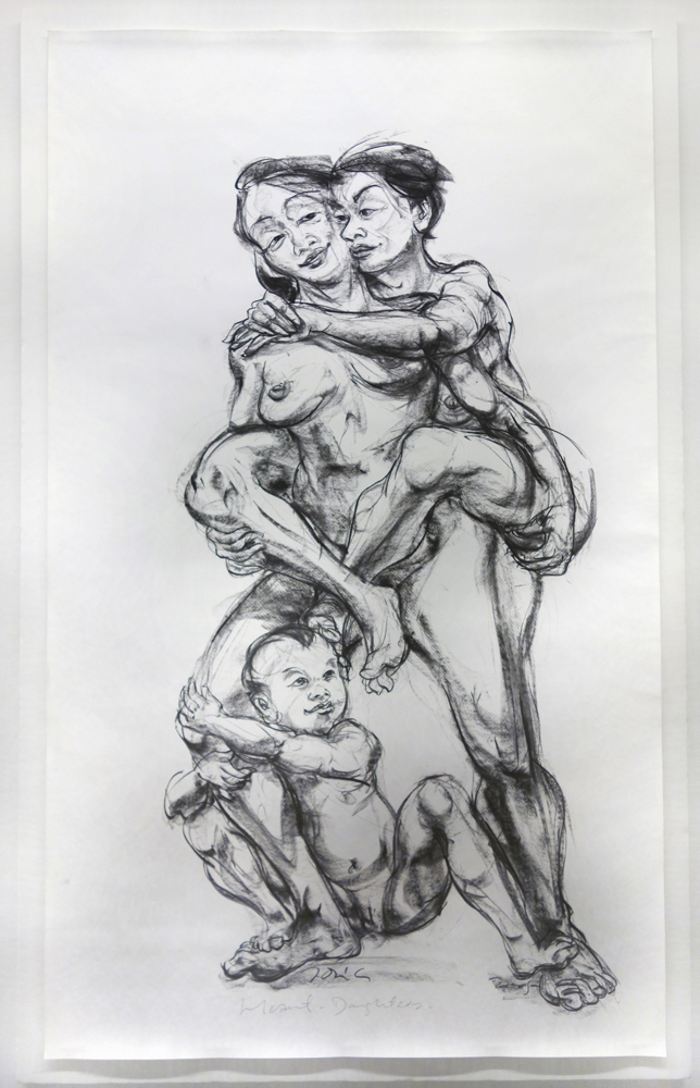   Heart Daughters  2007 Charcoal on paper&nbsp; H225.5 x W140 cm (inclu. mounting board) 