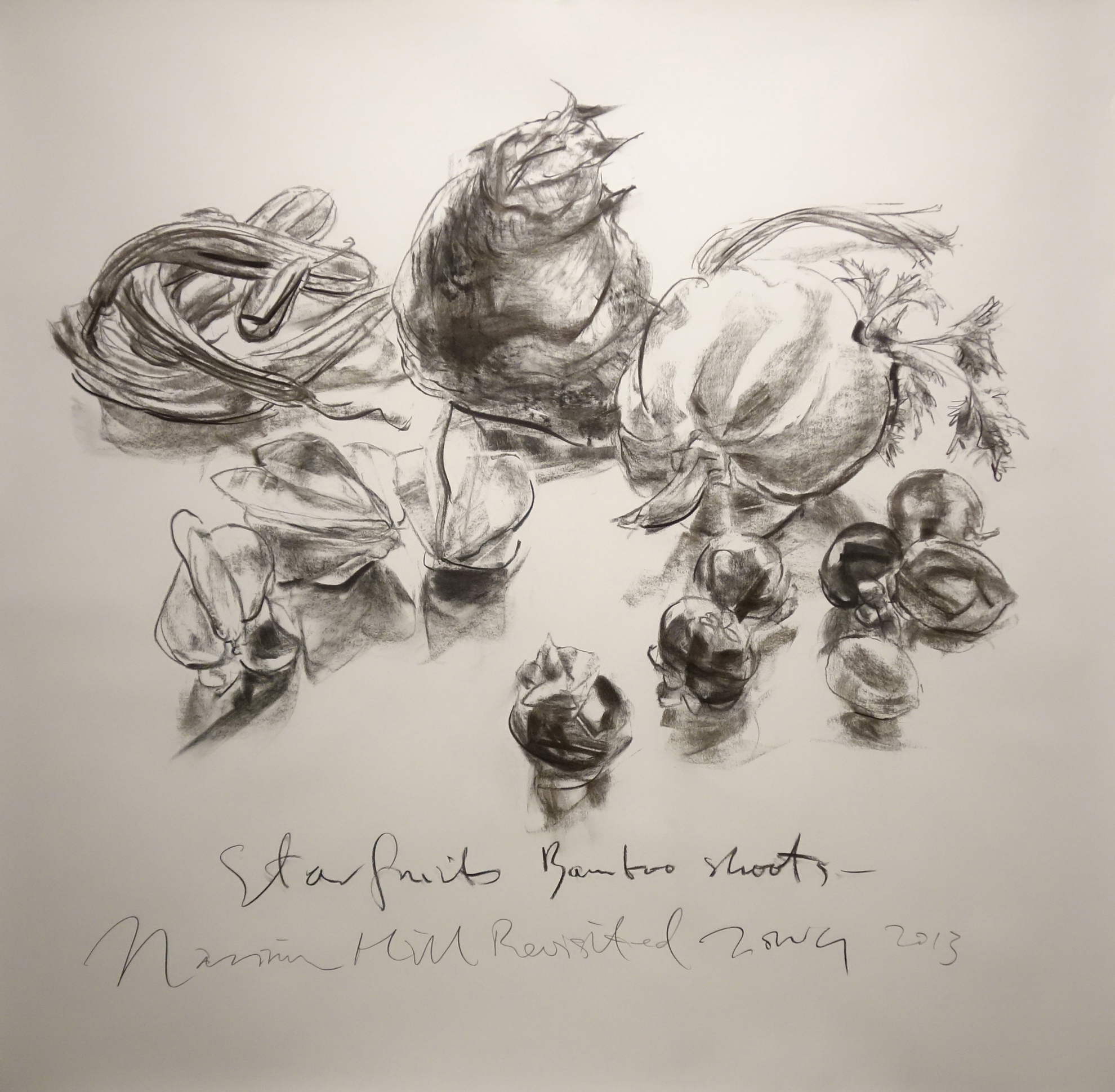   Starfruits Bamboo shoots  2013 Charcoal on paper approx. H120 x W135 cm 