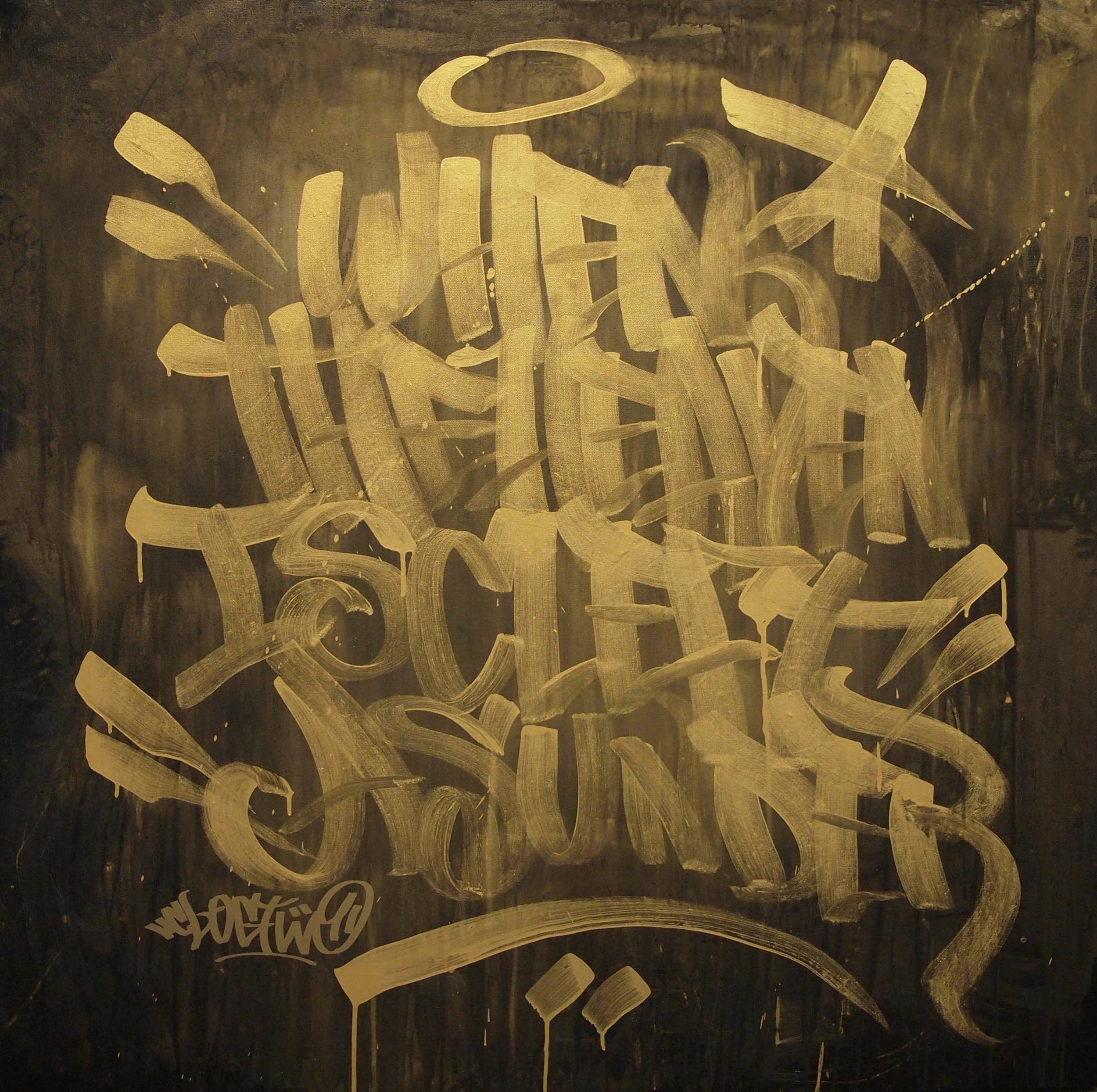 ClogTwo When the heaven is cleft asunder 2011 2k gold paint and acrylic on canvas 40 x 40"