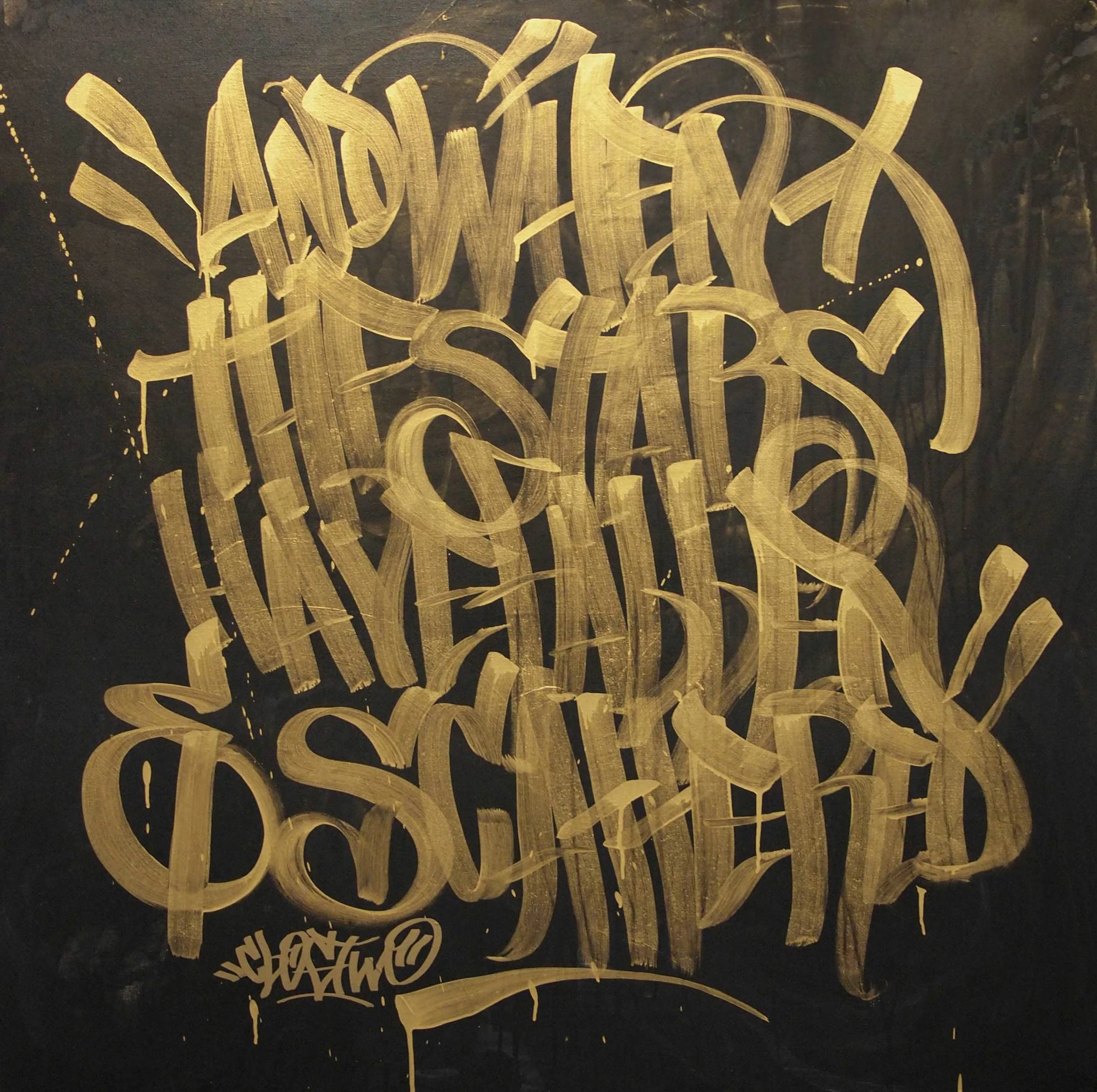 ClogTwo And when the stars have fallen and scattered 2011 2k gold paint and acrylic on canvas 40 x 40"