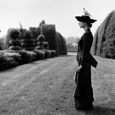   Caroline with Bird on Head, Ledew Gardens, Maryland  1999 Silver gelatin print 10.5 x 10.5" (image) 22 x 26" (mount) 