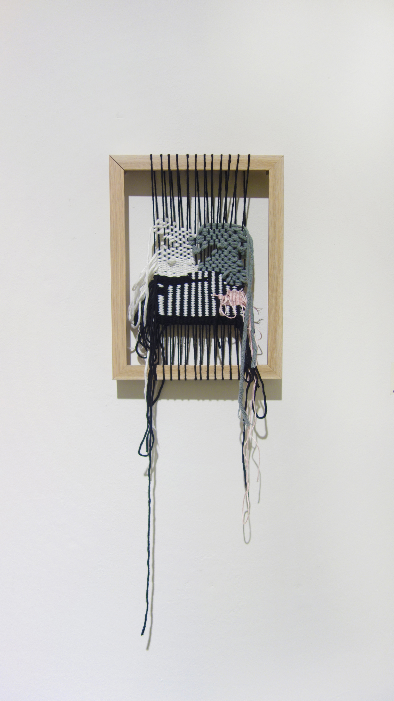 Izziyana Suhaimi, The Virtue of Waiting, 2015, Cotton thread woven on found frame, H58.5 x W20.5 cm.jpg