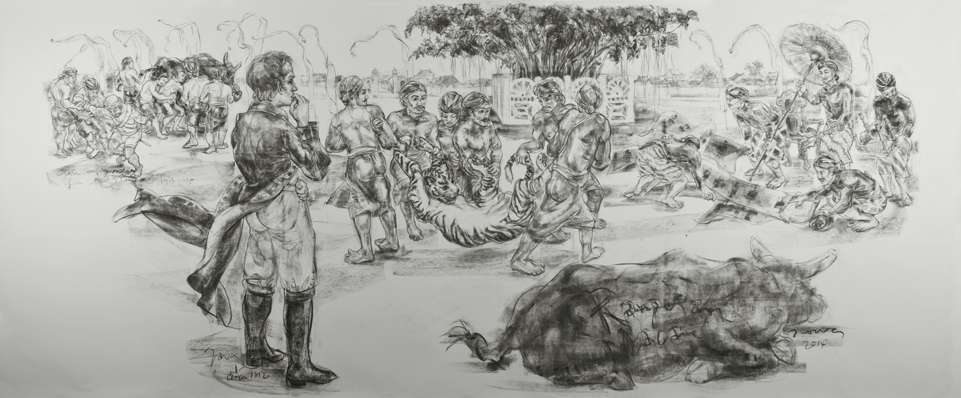  Jimmy ONG  Rampogan Macan  2014 Charcoal on paper 128 x 313 cm 