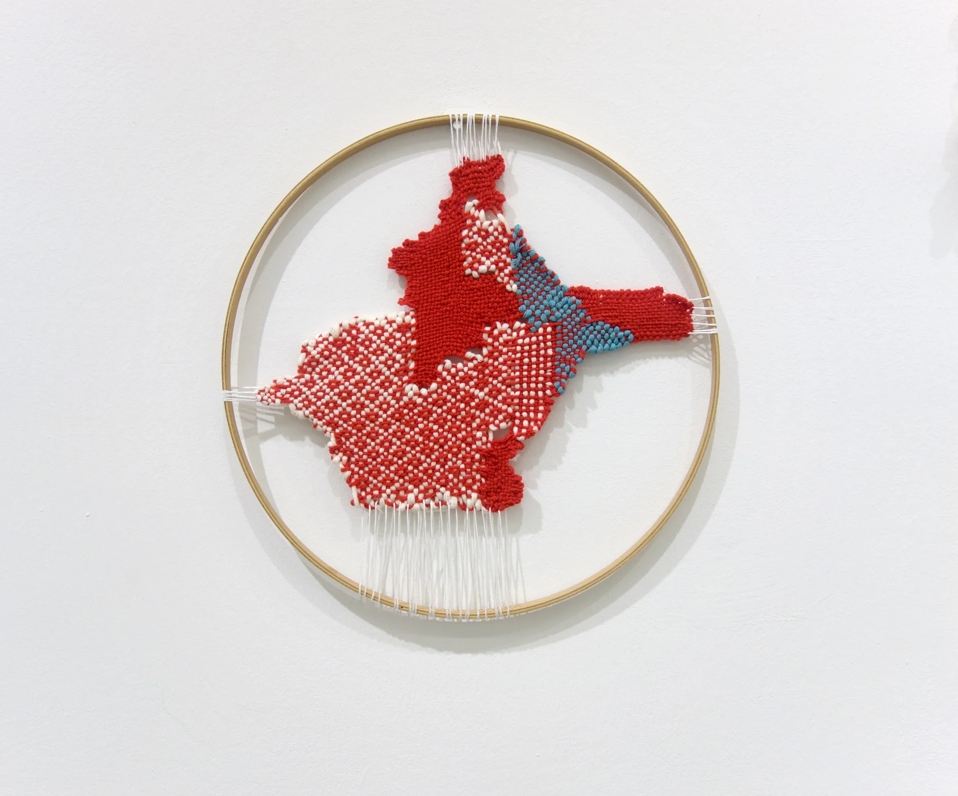 Izziyana Suhaimi Cross Section of Bone II 2015 Cotton thread and wool; woven on wooden hoop Ø36 cm